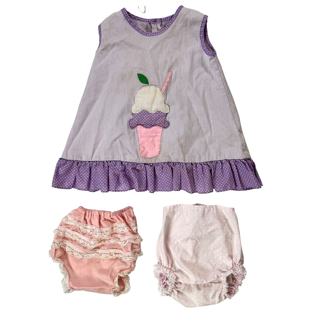 Baby Girl 3pc Outfit Set Fayette Ice Cream Dress + 2 Bloomers 0–6M